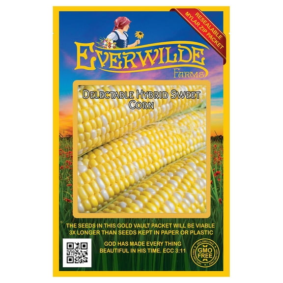 Everwilde Farms - 50 Delectable F1 Hybrid Bicolor Sweet Corn Seeds - Gold Vault Jumbo Bulk Seed Packet