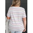 thumbnail image 3 of Women's White Stripe V Neck Casual Tee – Effortless Summer Style for Daily Wear, 4X, 3 of 5