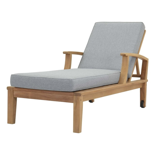 Modern Contemporary Urban Design Outdoor Patio Balcony Garden Furniture Lounge Chair Chaise, Wood, Grey Gray Natural
