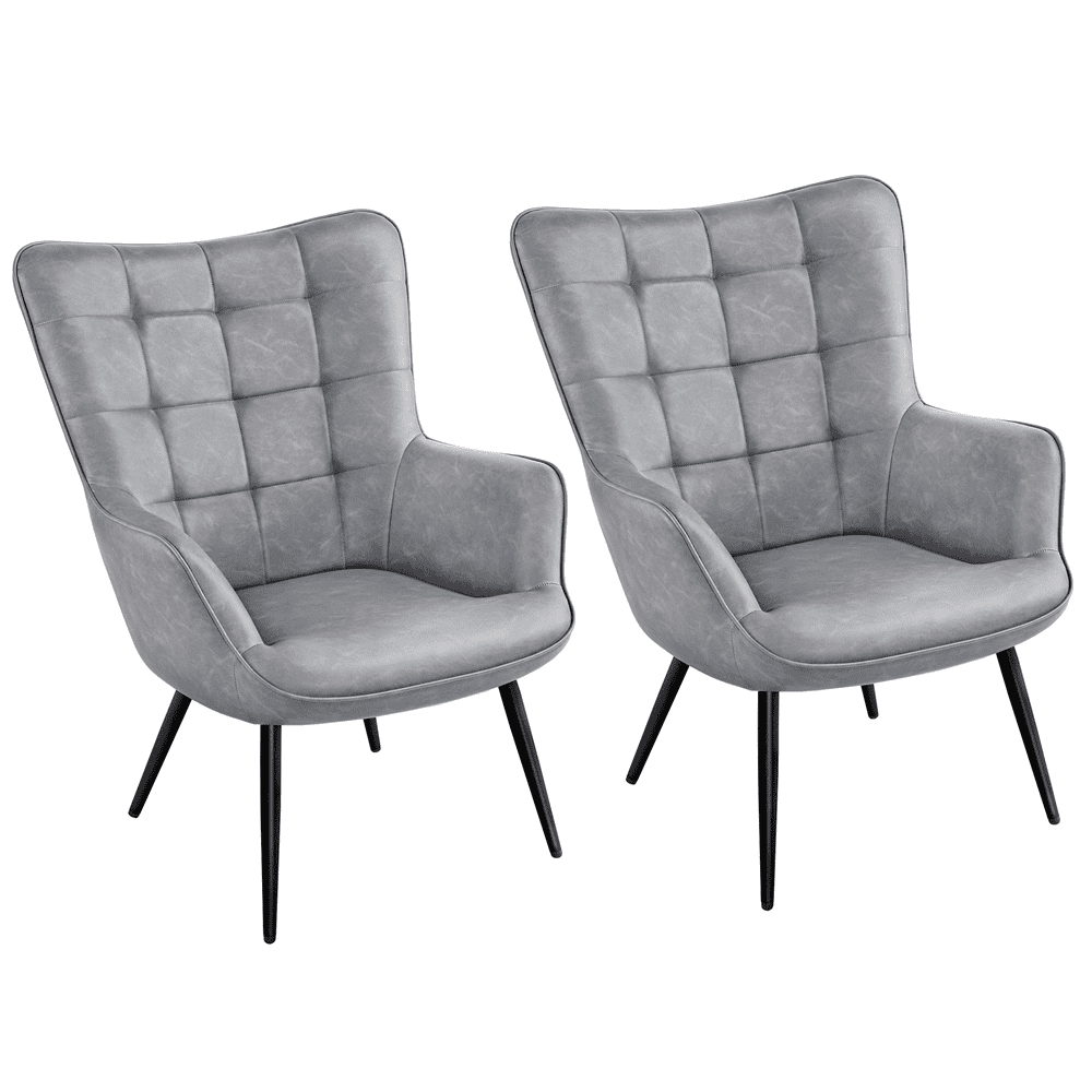 Alden Design Mid-Century Modern Faux Leather Wingback Accent Chair, Set of 2, Gray