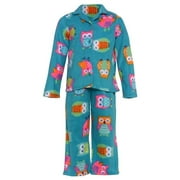 Little Girls Turquoise Colored Owl Allover Print Button 2 Pc Pajama Set 2T
