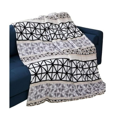 Plazatex Brexton plush Decorative Machine Washable Throw 50" x 70" Black,Grey & White