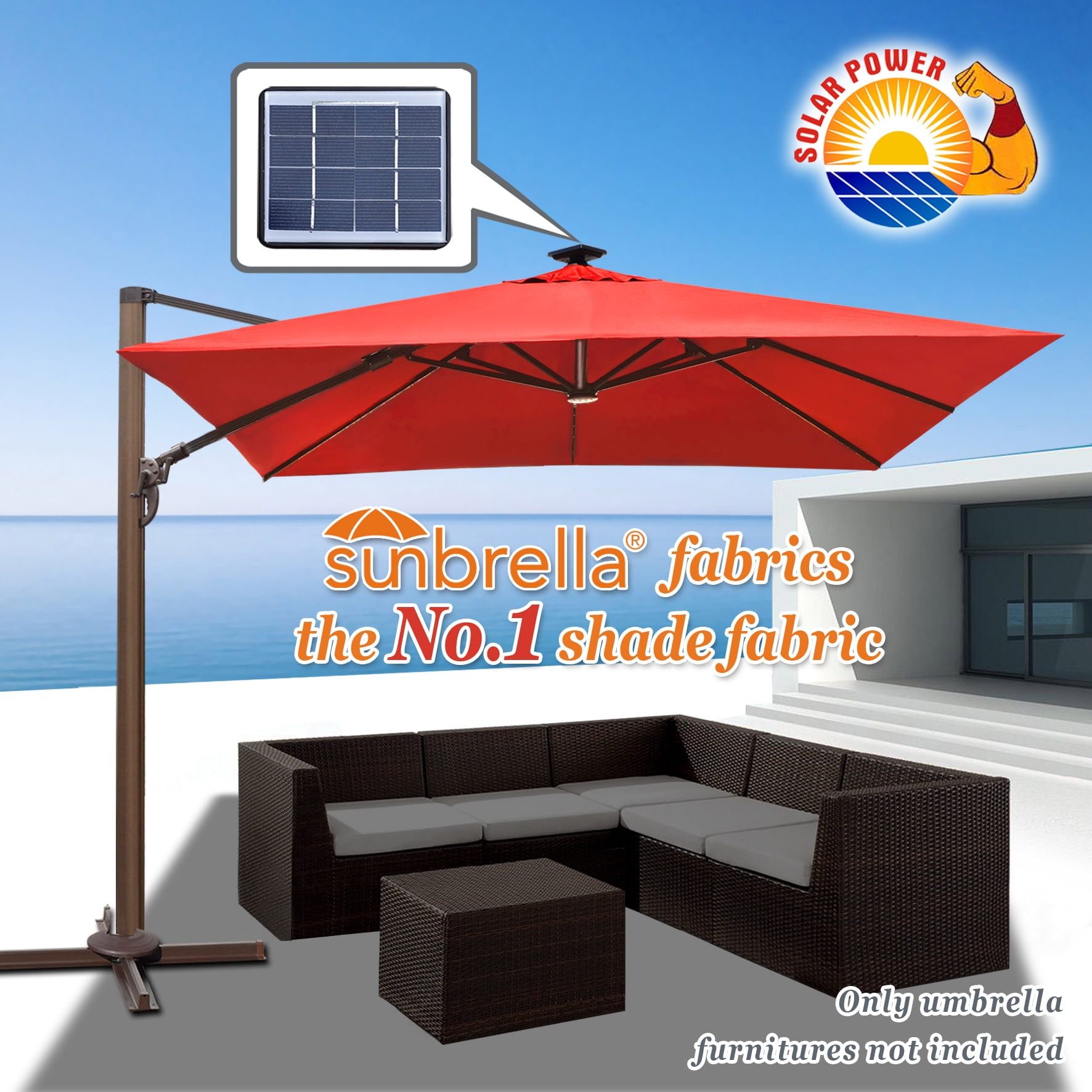 Strong Camel 10'x10' Deluxe Anti-wind Cantilever Sunbrella Roma Umbrella Heavy duty Offset Solar Umbrella