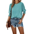 thumbnail image 6 of TEMOFON Blouses for Women Dressy Crew Neck 3/4 Sleeve Summer Tops Casual Flowy Shirts Womens Clothes Loose Basic Tees, 6 of 9