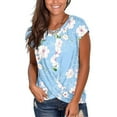 thumbnail image 2 of Pompotops T-Shirts à Manches Courtes Col Rond pour Femmes avec Imprimé Floral et Fente Poitrine, T-Shirt Graphique Imprimé Mode Été, 2 of 9