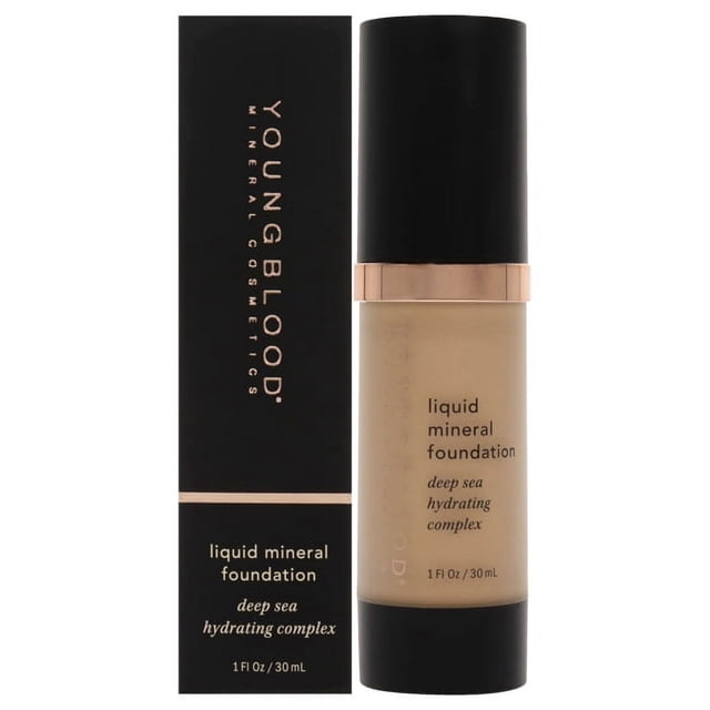 Youngblood Clean Luxury Cosmetics Base mineral líquida, Sun Kissed | Maquillaje ligero de cobertura total Dewy Mineral