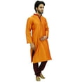 thumbnail image 3 of Atasi Classic Orange Men's Dupion Kurta Pyjama Party Wear Designer Shirt-3XL, 3 of 7