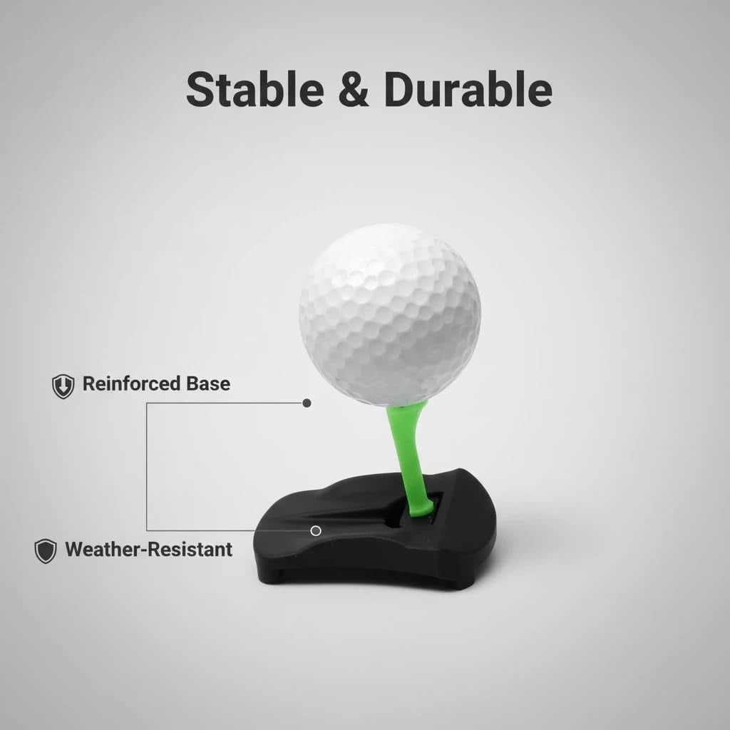 Turf Base V3 - Hinged Turf Tee for Artificial Turf - Includes Pre-Cut Tee Variety Packs & Golf Tee Holder, Unbreakable Golf Simulator Tees, for Outdoor Indoor Winter Turf and Driving Range (4pcs)