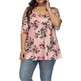 thumbnail image 3 of Camisa de mujer Blusa estampada con hombros descubiertos y manga corta con cuello en V, Rosa, 5XL Inevent AP002468-05, 3 of 6