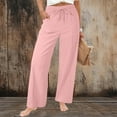 thumbnail image 4 of Juslio Womens Linen Pants High Waist Side Opening Casual Drawstring Linen with Pockets Straight Leg Pants S, 4 of 6