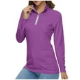 thumbnail image 2 of AherBiu Golf Shirts for Women Long Sleeve Tops Quarter Zip up Lapel V Neck Lightweight Tennis Shirt Blouse, 2 of 5