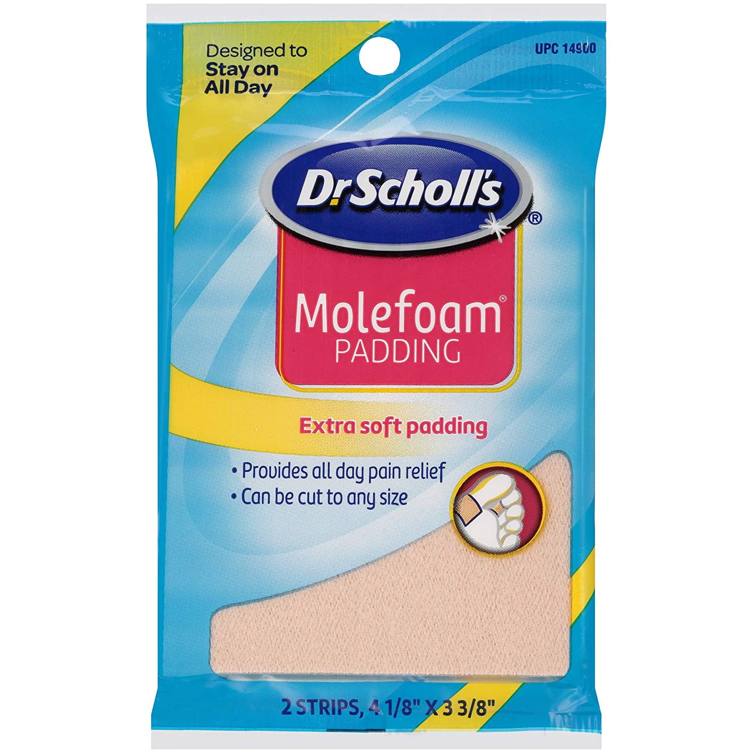 Dr. Scholl's Molefoam Padding, 2 strips of 4 1/8” x 3 3/8” (Pack of 8