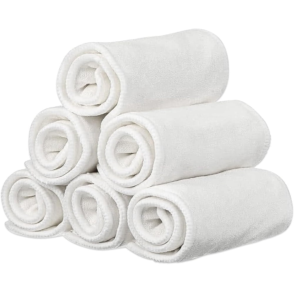 Artrylin 6 Pack Rayon Microfiber Inserts Liners for Adults Cloth Diapers for Incontinence Care, 4-Layer Washable Reusable Large Absorbent for Baby Cloth Diapers (White, 6 Pack)