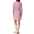thumbnail image 3 of Vestido de tweed para mujer Inspire Chic, de manga larga, escote cuadrado, hasta la rodilla, color rosa intenso, 3 of 6