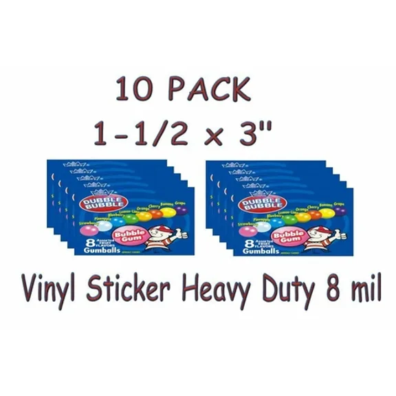 10 Pack Vinyl Sticker 1.5 X 3 Bulk Vending Candy Machine Labels