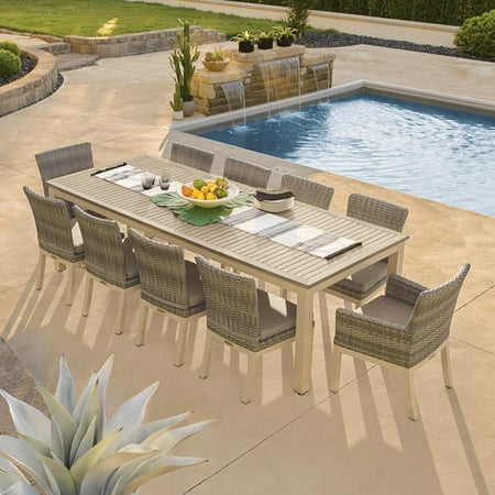 42 Inch High Dining Table Sets Travira 11 Piece Wicker Patio Dining Set W/ 103 X 42 Inch Rectangular Tekwood Vintage Table & Stone Cushions By Oxford Garden ()