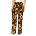 thumbnail image 3 of Picia Brown Plaid Sunflower Womens Soft Woven Cotton Elastic Waistband Sleep Pajama Pant Lounge Sleep Pant With Pockets And Drawstring-Medium, 3 of 9