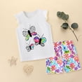 thumbnail image 4 of Otqutp Toddler Beach Outfits for Spring Summer Girls' Suit Cute Butterfly Flower Print Short Sleeved Knitted Cotton Round Neck T Shirt Set, 4 of 7
