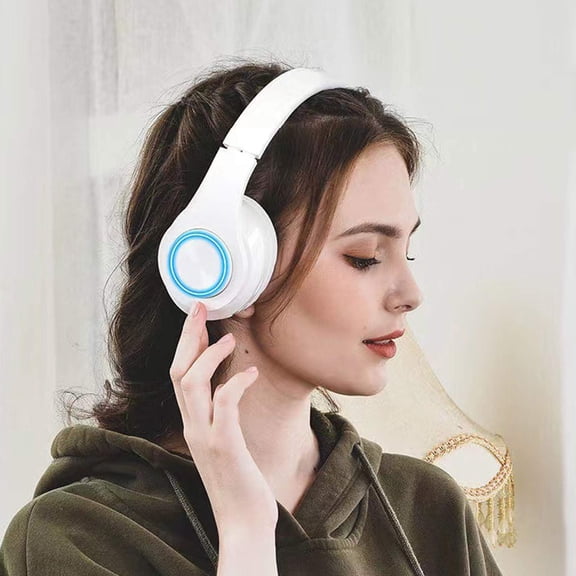 Bluetooth Headphones Over Ear with Breathing LED Light Foldable Wireless Stereo Headset Deep Bass Built In Mic Soft Earmuffs Supports Wired and Wireless Connection