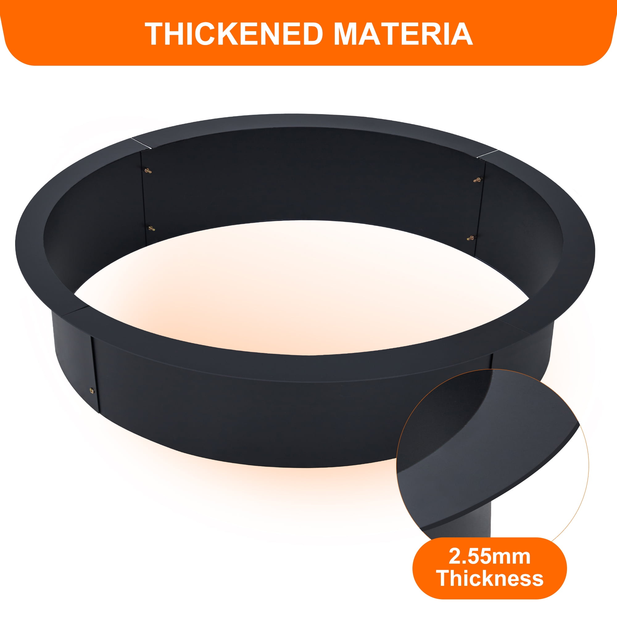 Fire Pit Ring Insert for Outside Wood Burning, 45 Inch Outer Ruond DIY Outdoor Fire Pit Liner Ring, 2.5mm Solid Metal Steel, for Backyard, Camping, Bonfire