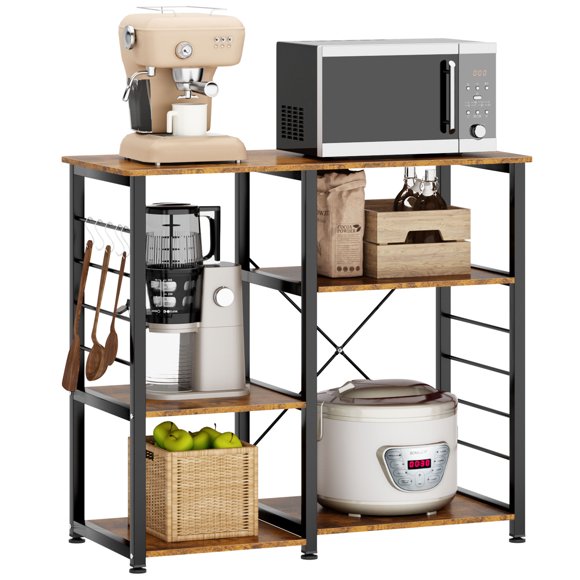 SOGES Étagère de Cuisine Autoportante en Métal à 3 Niveaux, Étagère Utilitaire pour Four à Micro-Ondes, Poste de Travail, Brun Rustique