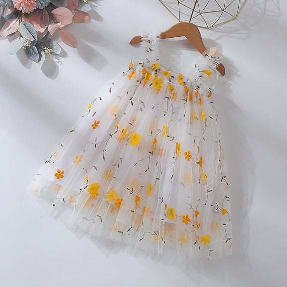 Baby Girls Casual Dresses Sleeveless Embroider Princess Dance Party Floral Tulle Clothes Daily-Wear