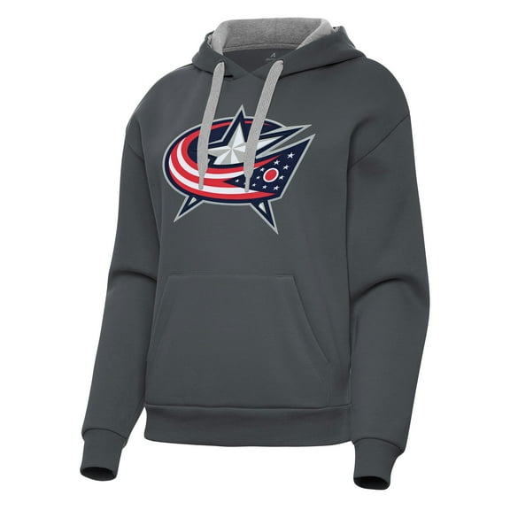 Women's Antigua Charcoal Columbus Blue Jackets Victory Pullover Hoodie