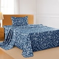 thumbnail image 3 of Lux Decor Twin XL Microfiber Bed Sheets - 3 Piece Floral Sheet Set, Soft Breathable Bedding, Wrinlkle Resistant, OEKO-TEX Certified, Navy Blue, 3 of 10