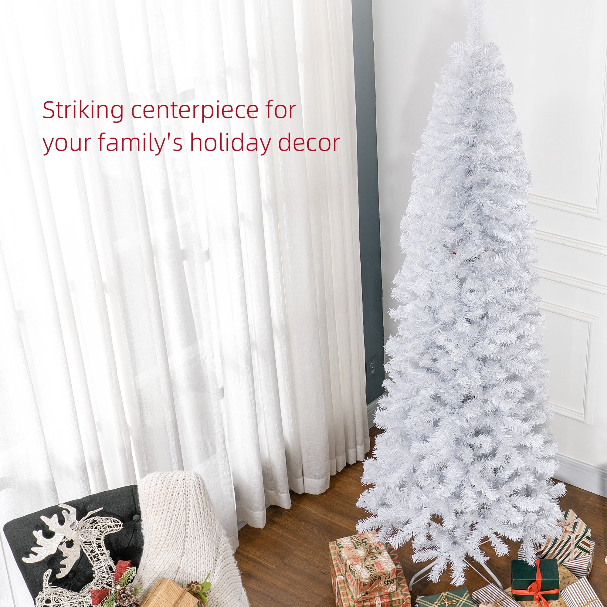 7ft Unlit Pencil Christmas Tree 818 Tips Flame Retardant Small Space Holiday Decor