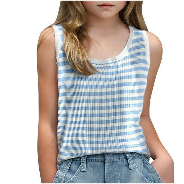 Posijego Girls Ribbed Tank Tops Trendy Summer Sleeveless Basic Tank Tee Casual Beach Tank Shirts for Little Girl