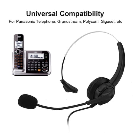 Cordless Telephone Headset, Noise Cancelling 2.5mm Call Center Headphones for Panasonic Phones, Adjustable Stretchable Headband with Long 47.24in Cord
