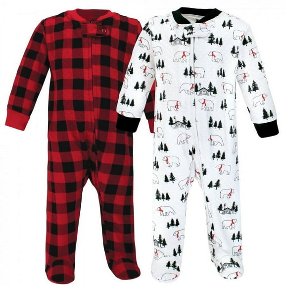 Hudson Baby Infant Boy Premium Quilted Zipper Sleep and Play, Buffalo Plaid Bear, 0-3 Months