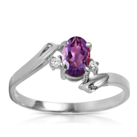 Galaxy Gold 14K White Gold 0.46 Carat Natural Diamonds and Oval-Shaped Amethyst Ring - February Birthstone - Peace & Wisdom - Sizes 5.5 to 11 - Fine Jewelry for Women