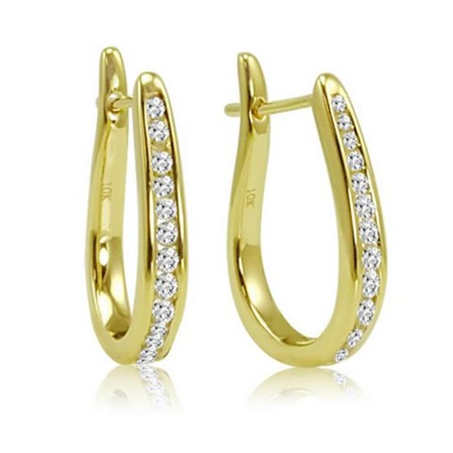 Diamond Hoop Earrings in 10K Yellow Gold, 0.25 ct