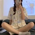 thumbnail image 4 of Summer Short Sleeved Shorts Two-piece Ice Silk Loose Southeast Asian Home Clothing Cartoon Pajamas, 4 of 4