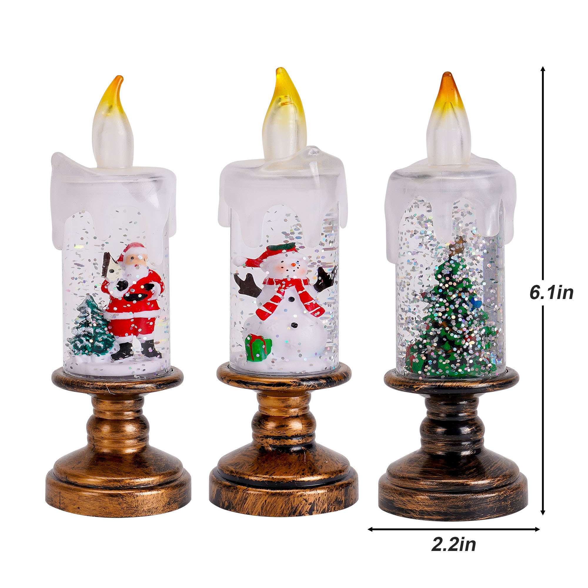 Deago Christmas Flameless LED Candles Set of 3 with Santa Claus, Snowman, Xmas Tree - Battery Operated Christmas Themed Festival Gift Decorations