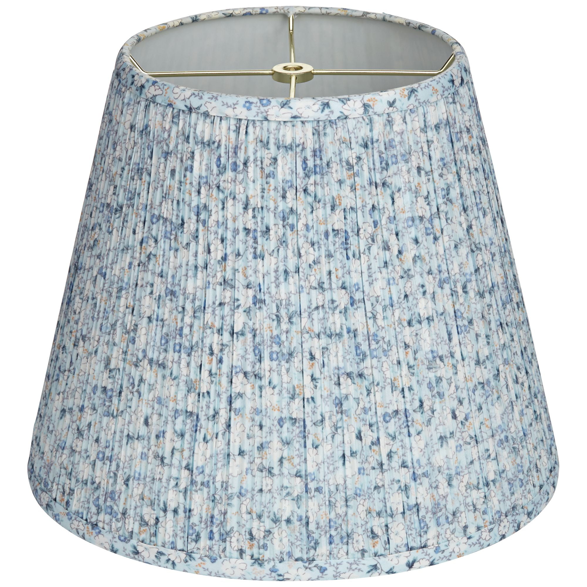 Springcrest Set of 2 Pleat Empire Print Lamp Shades Blue Floral Medium 8" Top x 13" Bottom x 10.75" High Spider Harp and Finial