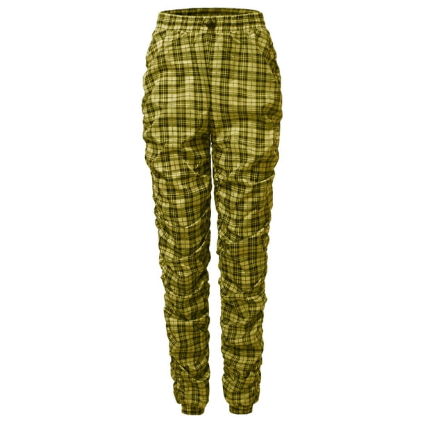 plaid print drawstring jogger pants
