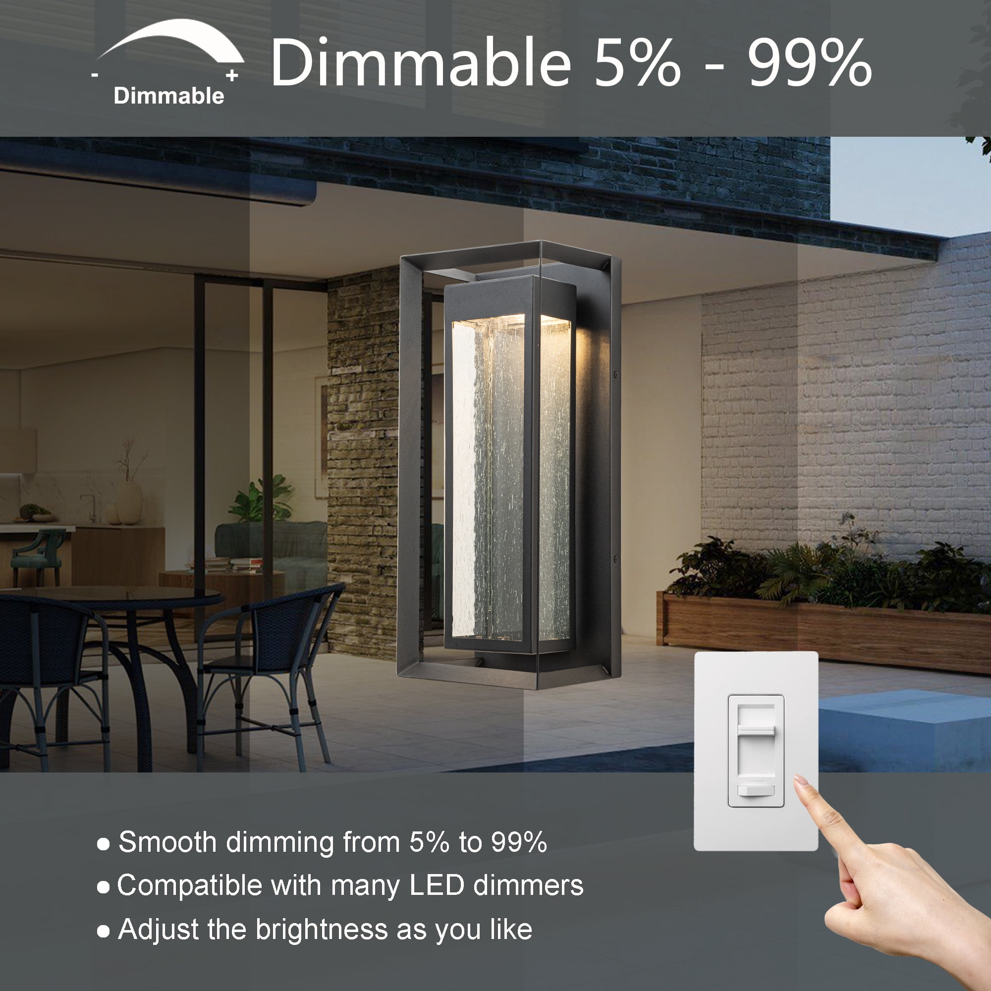 Modern outdoor led wall sconce with seeded glass