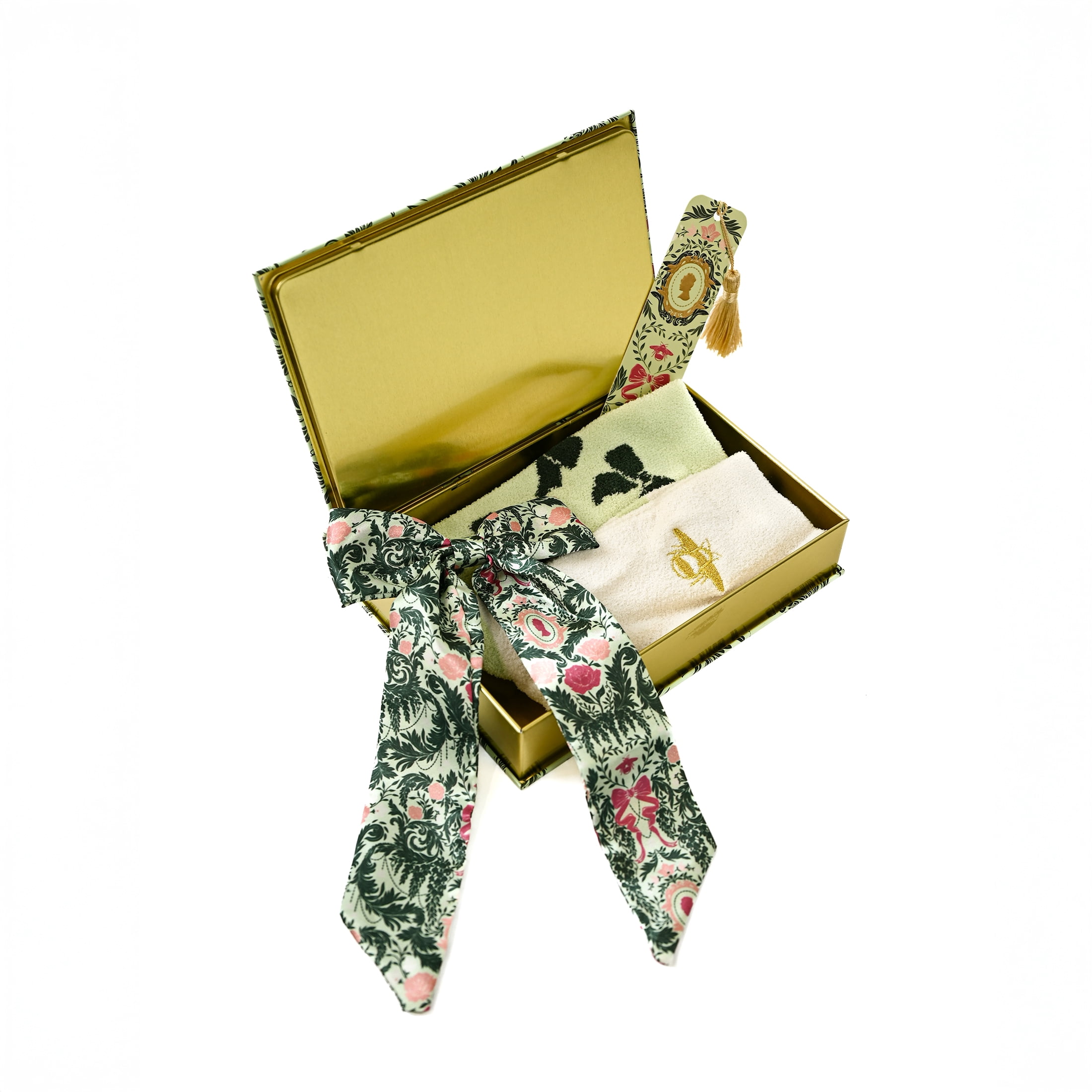 Bridgerton, 4 Piece Green Set with Socks, Bookmark, and Bow, One-Size, Netflix Official Collection
