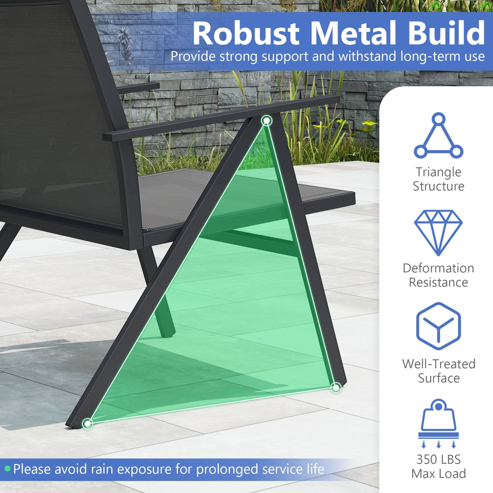 Topbuy Patio Chairs Set of 4 Outdoor Lounge Leisure Armchair w/ Sturdy Metal Frame & Breathable Seat Back