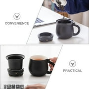 Ceramic Tea Mug with Infuser and Lid, Dingrich 350ml Cute Cat Tea Cup with Filter for Steeping Loose Leaf, Handmade Porcelain Teacup for Home Office (Black)