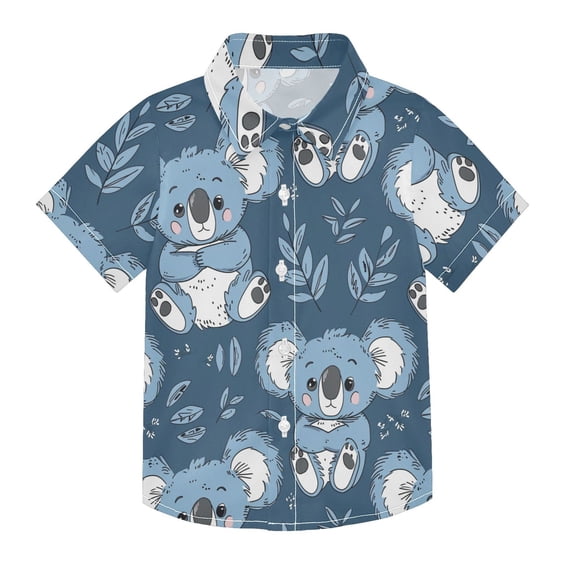 Dailycode Small Short Sleeve Button Down Shirts Cute Koalas and Leaf Casual Shirt 3-10 Years