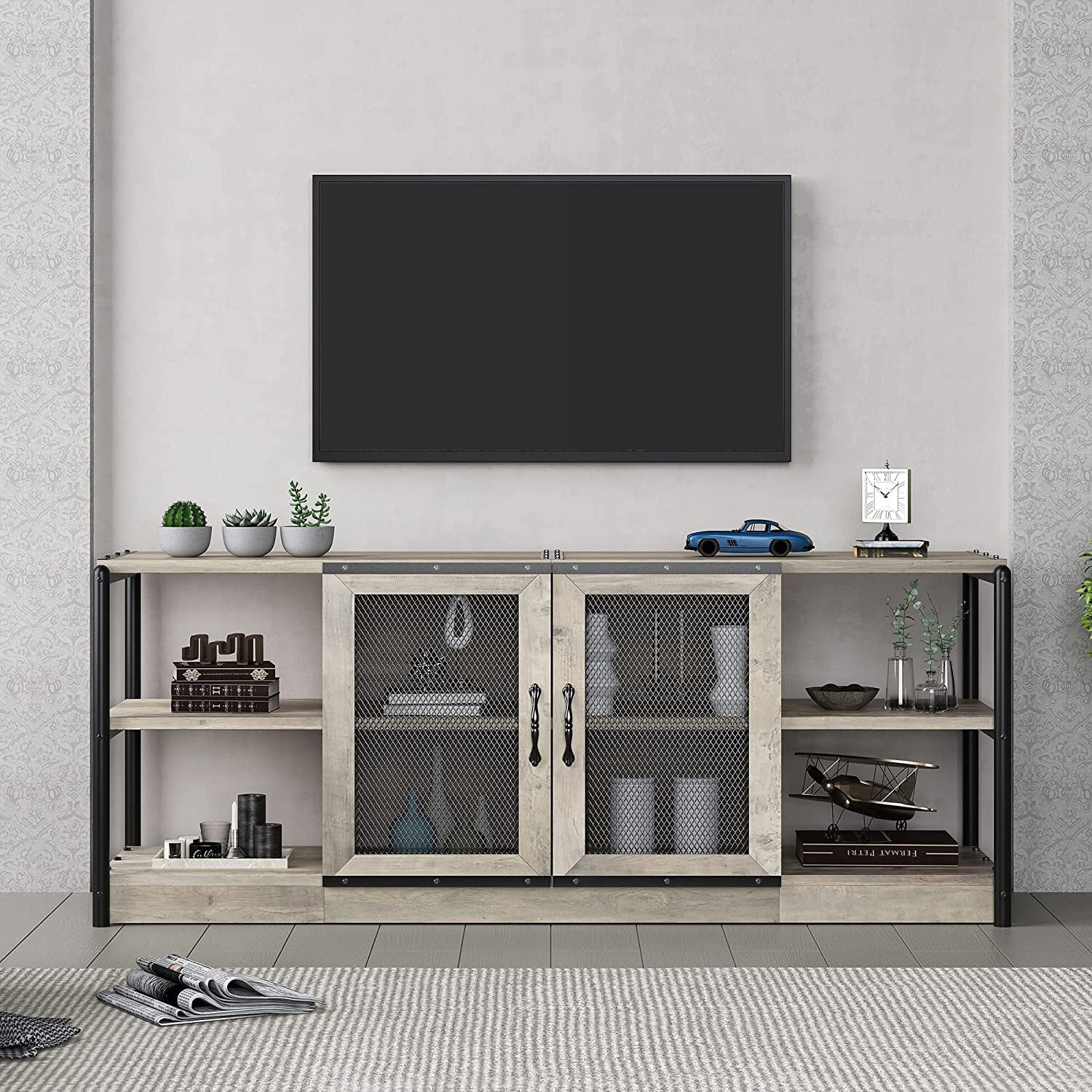 Yartaka Modern Farmhouse TV Stand for TVs up to 70", Rustic Gray Finish