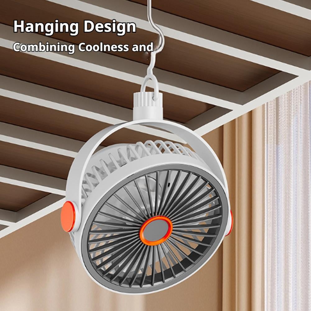 Dual Head Clip on Fan - Rechargeable Portable Desk Fan with LED Light, 360 Rotatable USB Clip Fans with 5 Speeds Wall Mounted & Hanging Quiet Cooling Fans for Stroller, Car, Office, Camping & Bed