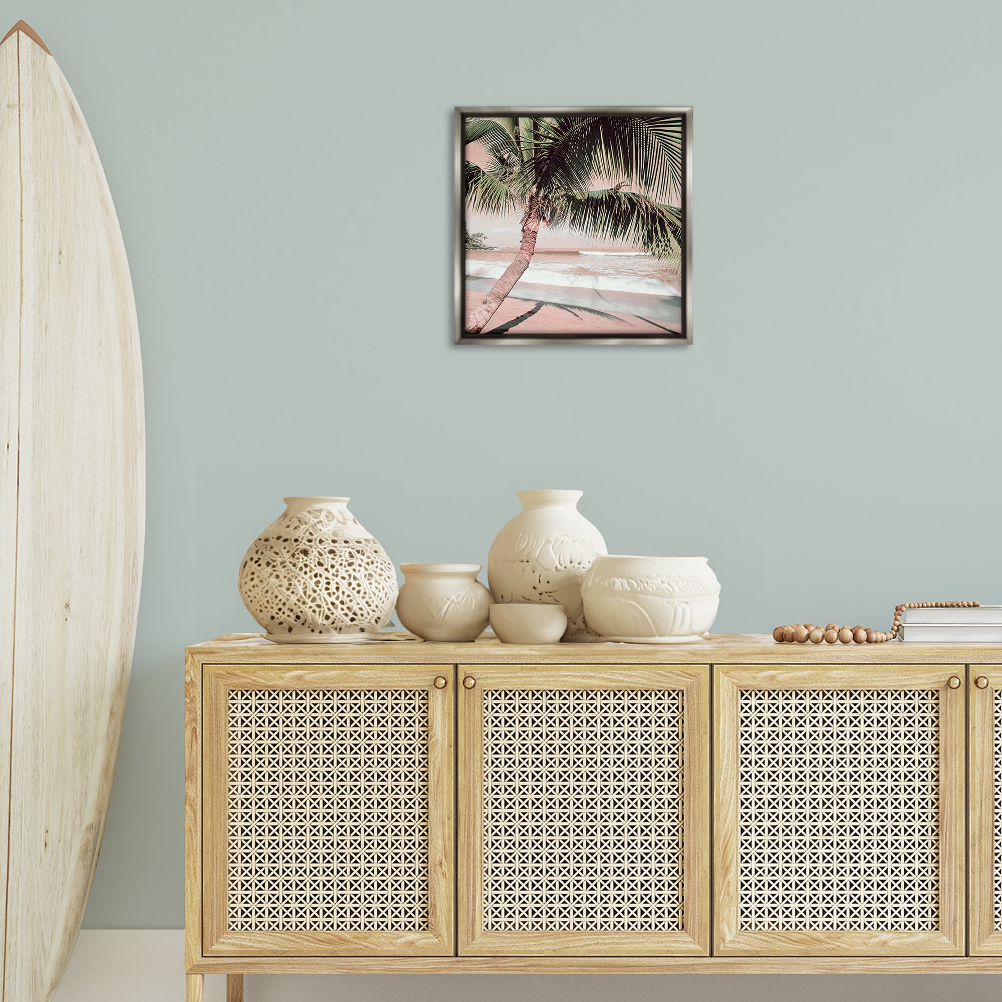 Stupell Industries Palm Tree Shadow on Sand Nautical & Beach Photography Gray Floater Framed Canvas Art Print Wall Art, 18 x 18