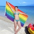 thumbnail image 6 of Dreamtimes Rainbow Striped Beach Towel,Absorbent Quick Dry Sport Towel Oversized Lightweight Soft Bath Towel for Travel Sports Pool Swimming Bath Camping 31x71in, 6 of 7