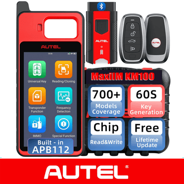 Autel MaxiIM KM100 Key Fob Programmer Immobilizer Tool with 2pcs Blank IKEY 60s Key Generation OBD IMMO/Key Learning Transponder Editing Chip Read/Write/Clone Frequency Detection Lite IM508 IM608 PRO