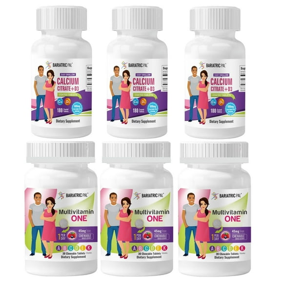 Gastric Sleeve Complete Vitamin Pack - Tablets BariatricPal Multivitamin ONE & BariatricPal Easy Swallow Calcium Citrate and D3 Coated Tablets: Mixed Berry Chewable with 45mg Iron, Size: 90-Day Supply