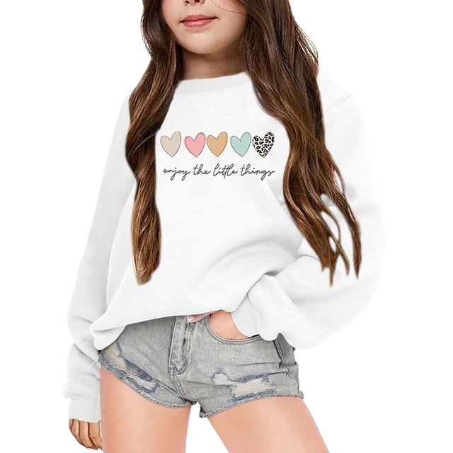 YOUSNH Chandails pour Enfants Filles Automne et Hiver Imprimé Lettre Col Rond Manches Longues Chandail Filles Chandails à Capuchon Blanc 5-6 Ans